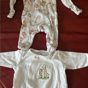 Little Me Floral and White Footie Set